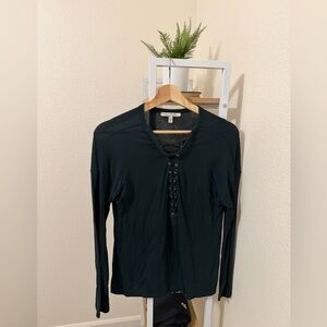 Express Green Lace-Up Long Sleeve Top
